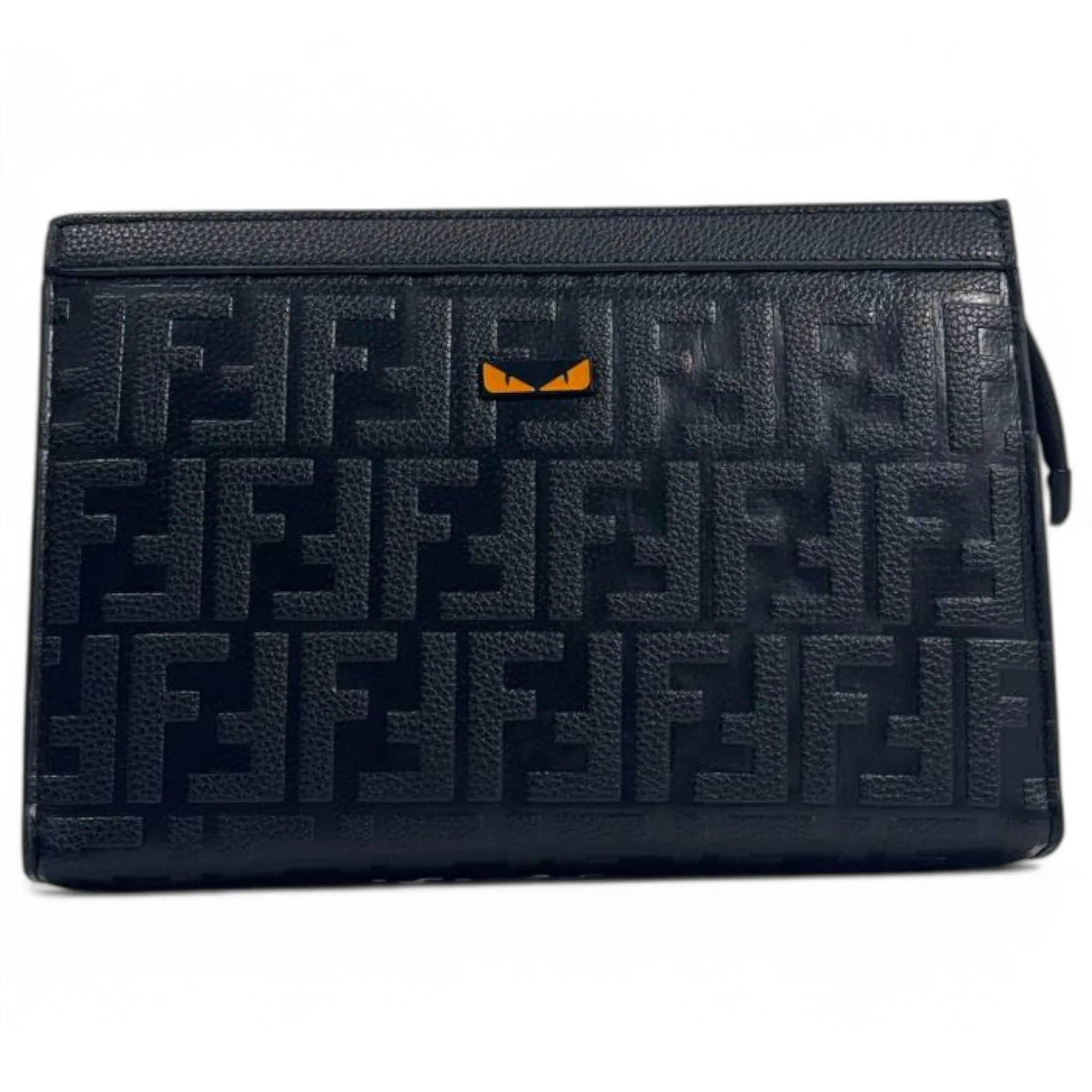 Fendi Black FF Embossed Leather Pouch with Monster Eyes Detail