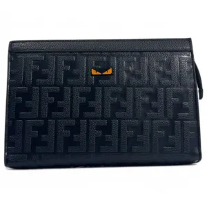 Fendi Black FF Embossed Leather Pouch with Monster Eyes Detail
