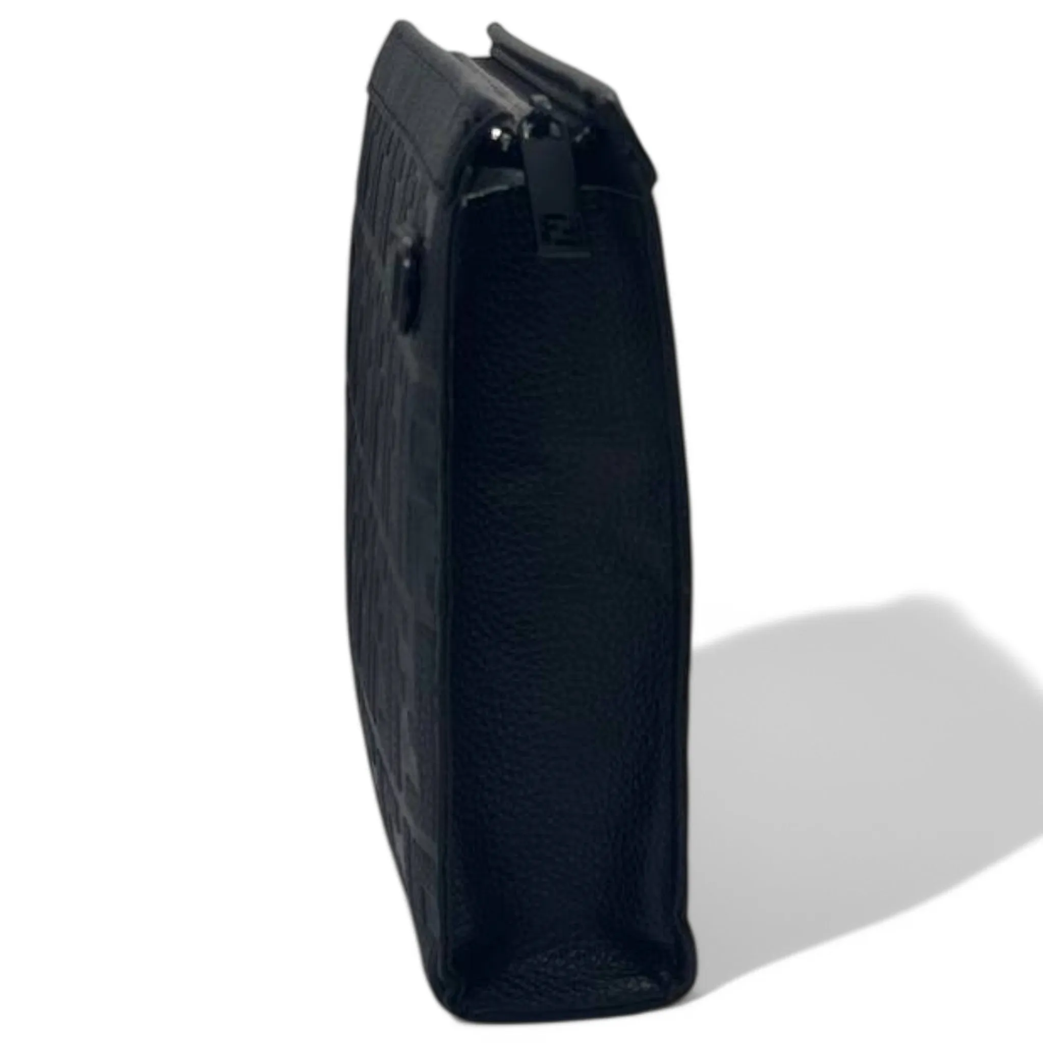 Fendi Black FF Embossed Leather Pouch with Monster Eyes Detail