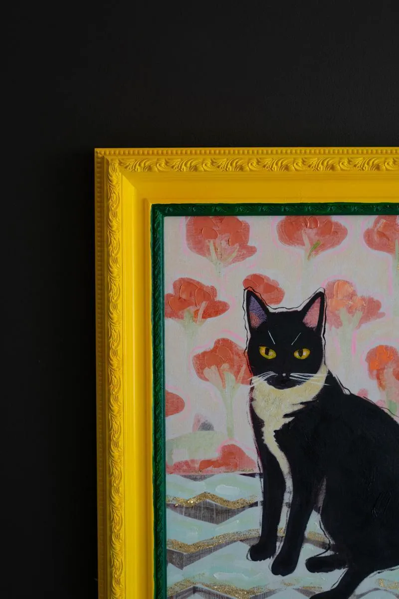 Framed Yellow and Green Cat