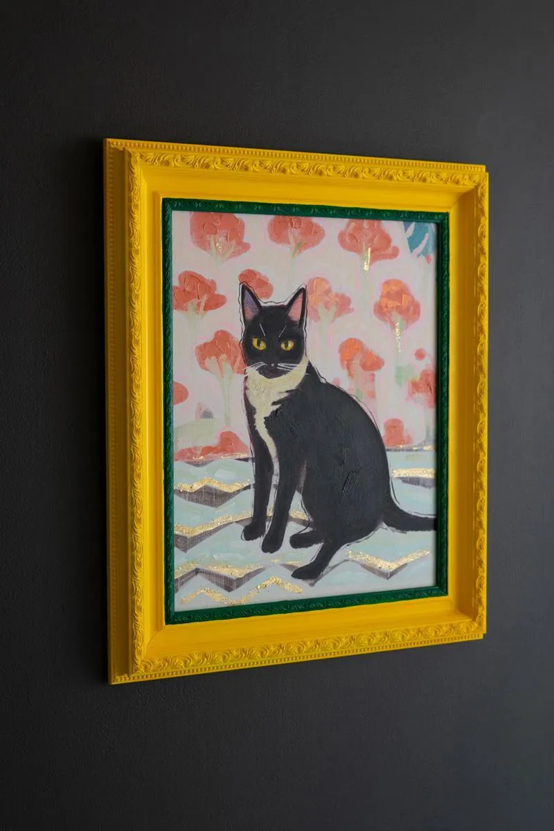 Framed Yellow and Green Cat