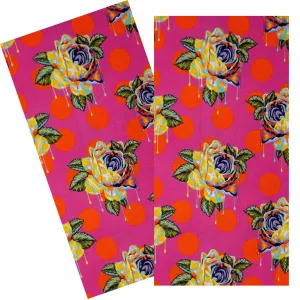 FUCHSIA & MULTICOLOR PAINTED ROSES NAPKIN SET