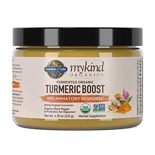 Garden of Life mykind Organics Cúrcuma Boost Respuesta inflamatoria 4.76 oz (135g) Polvo - 500mg de Curcumina (95% Curcuminoides) y Probióticos, Orgánicos sin OMG veganos y sin gluten Suplementos de hierbas