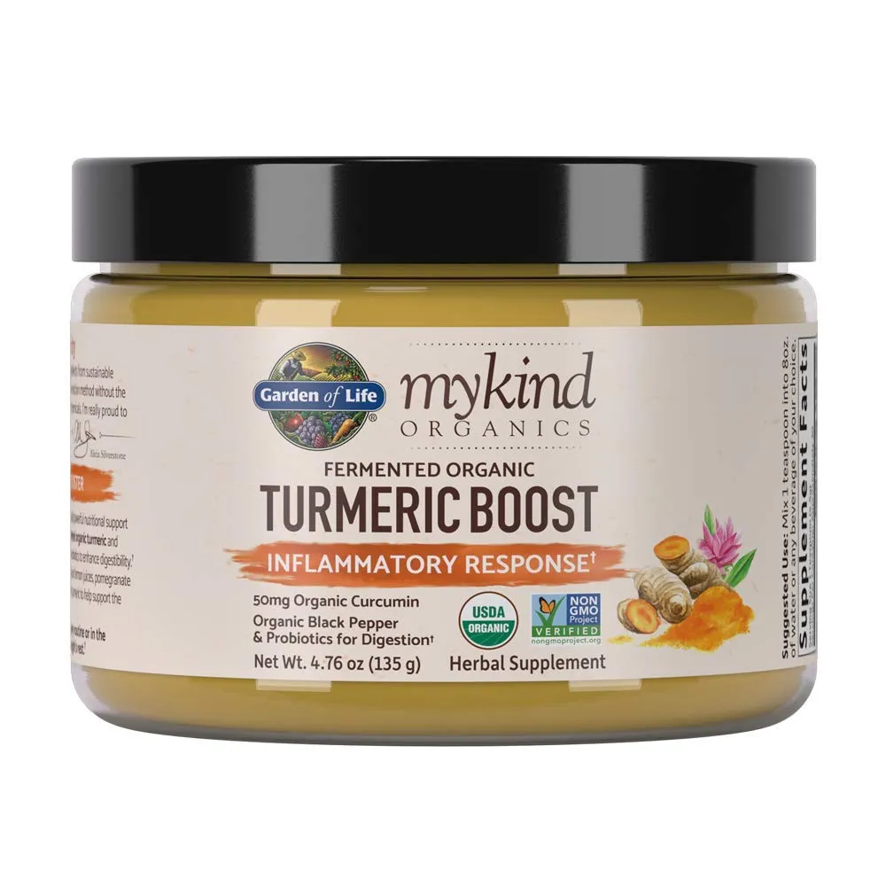 Garden of Life mykind Organics Cúrcuma Boost Respuesta inflamatoria 4.76 oz (135g) Polvo - 500mg de Curcumina (95% Curcuminoides) y Probióticos, Orgánicos sin OMG veganos y sin gluten Suplementos de hierbas