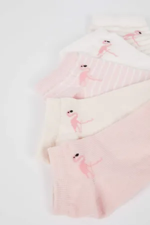 Girl 5 Pcs Cotton and Flamingo Printed Patik Socks