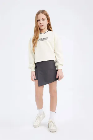 Girl Printed Sweatshirt Shorts Skirt 2 Piece Set