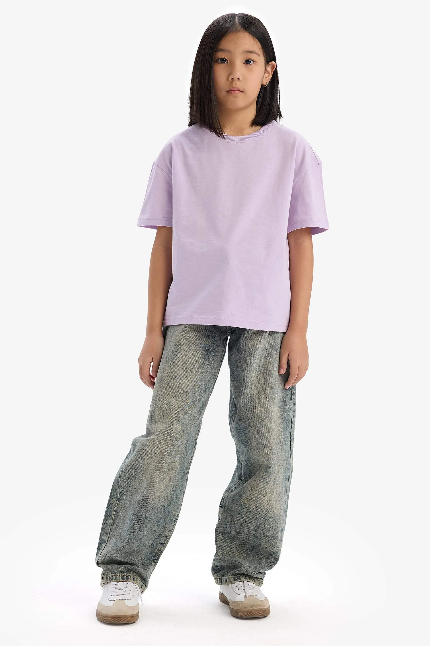 Girl Relax Fit Crew Neck Basic Short Sleeve T-Shirt