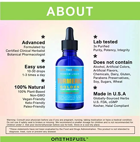 Golden Turmeric - Joint Pain Relief   Inflammation Reduce   Blood Vessel Clean Healthy Aging - Targeted Synergy All Natural 8 Herbal Extract Tincture - Curcumin w/Ginger Black Pepper Rosemary &amp; More