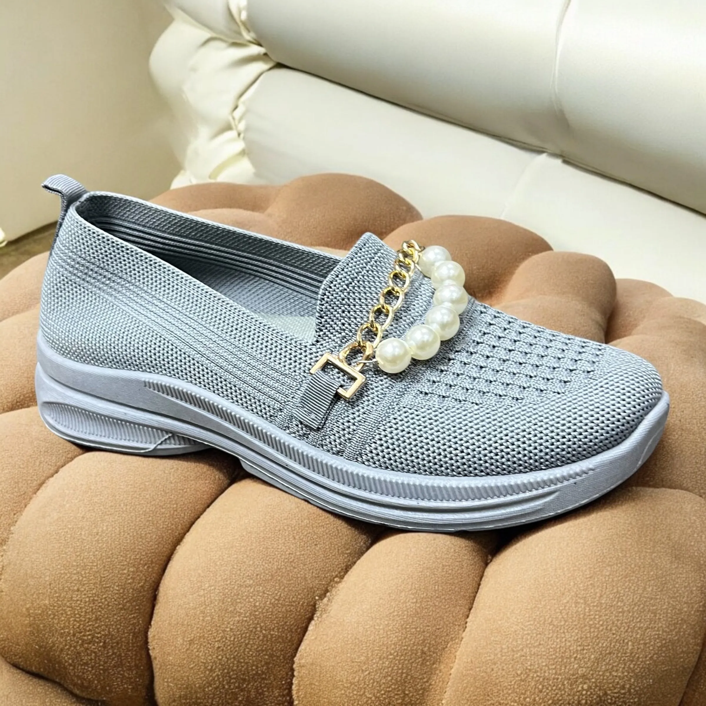 Grey pearl shoes