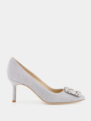 Hangisi Silver Glitter Fabric Jewel Buckle Pumps