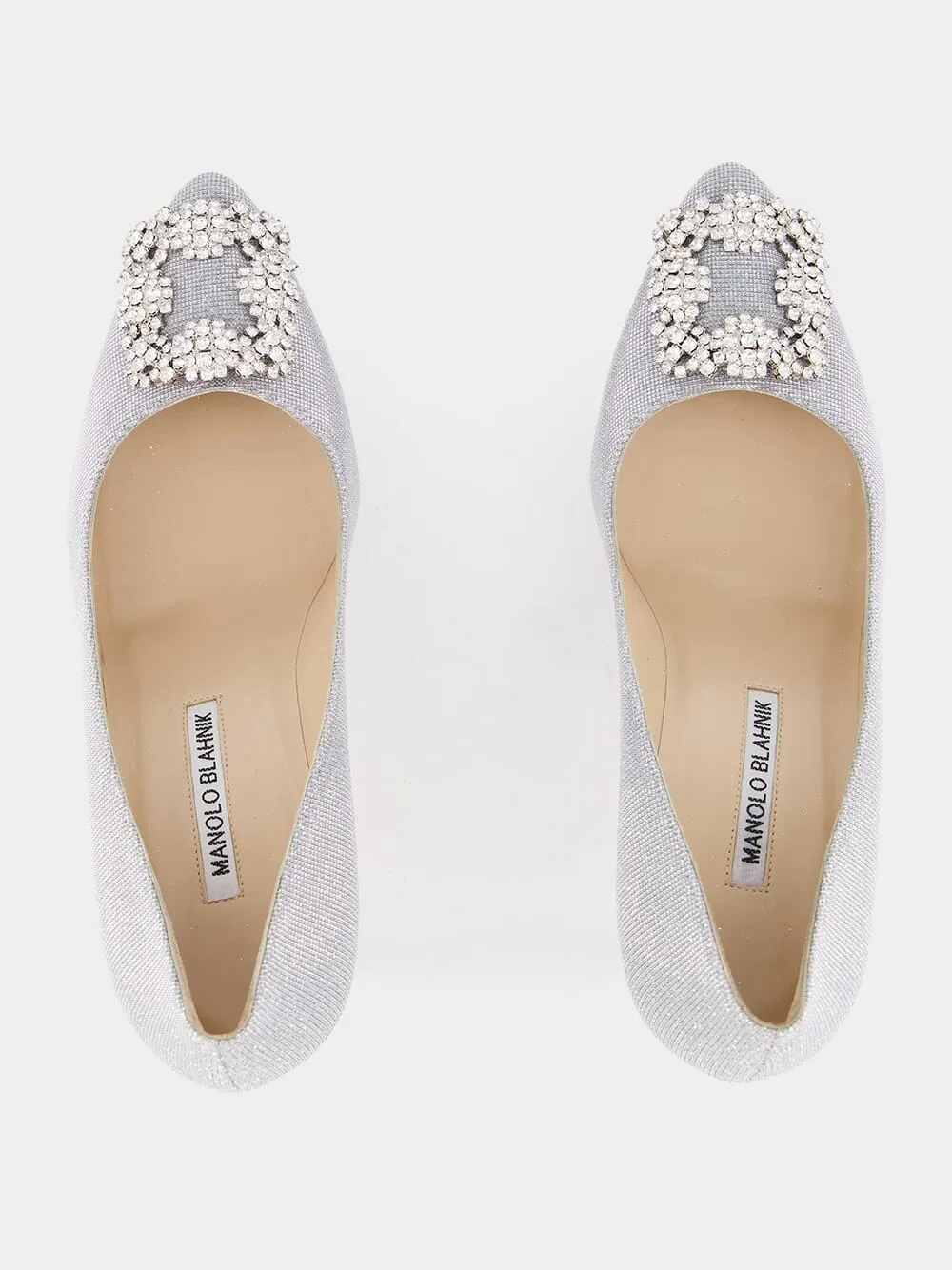 Hangisi Silver Glitter Fabric Jewel Buckle Pumps