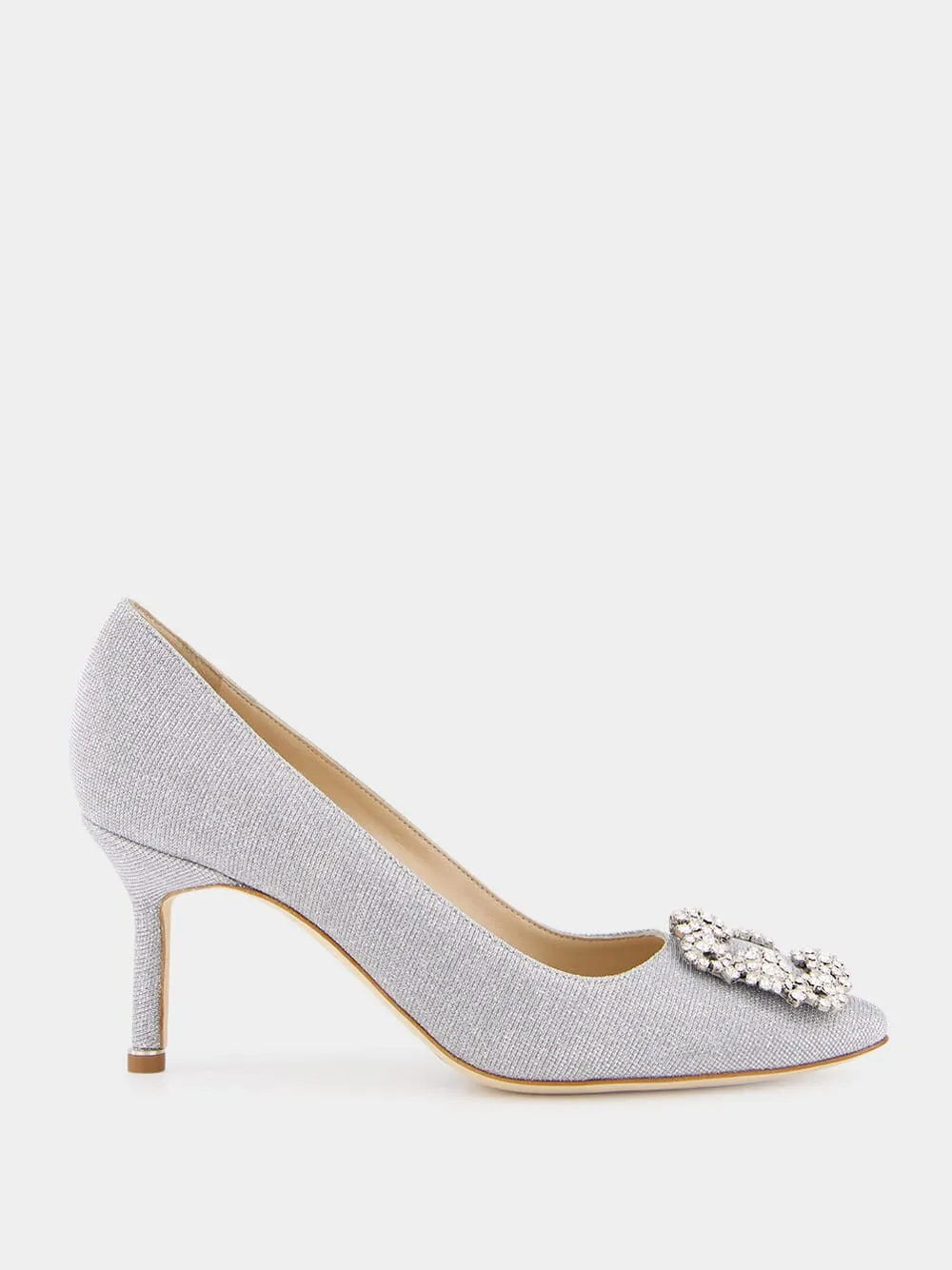 Hangisi Silver Glitter Fabric Jewel Buckle Pumps