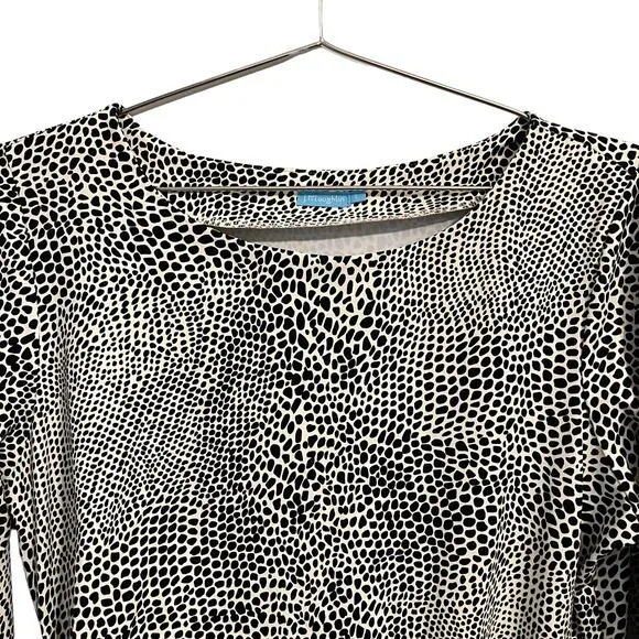 J McLaughlin Black &amp; White Spotted Print Catalina Cloth 3/4 Sleeve Dress L