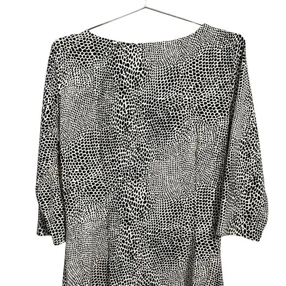 J McLaughlin Black &amp; White Spotted Print Catalina Cloth 3/4 Sleeve Dress L