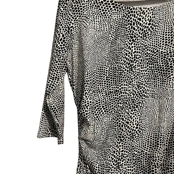 J McLaughlin Black &amp; White Spotted Print Catalina Cloth 3/4 Sleeve Dress L