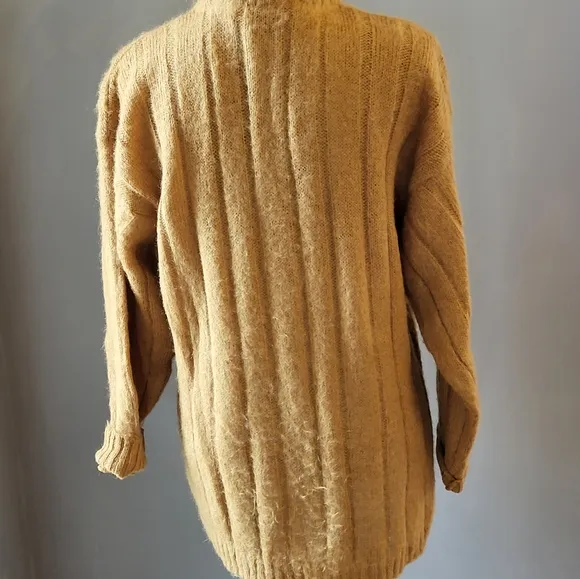 Jac Dale Vtg Made In Italy Acrylic Mohair Large Caramel Colored Cardigan