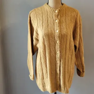 Jac Dale Vtg Made In Italy Acrylic Mohair Large Caramel Colored Cardigan