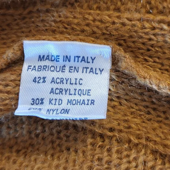 Jac Dale Vtg Made In Italy Acrylic Mohair Large Caramel Colored Cardigan