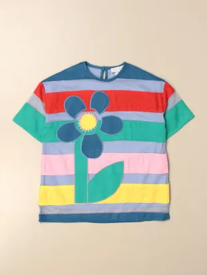 KID GIRL SS STRIPED DRESS WITH TULLE AND FLOWER,MULTI