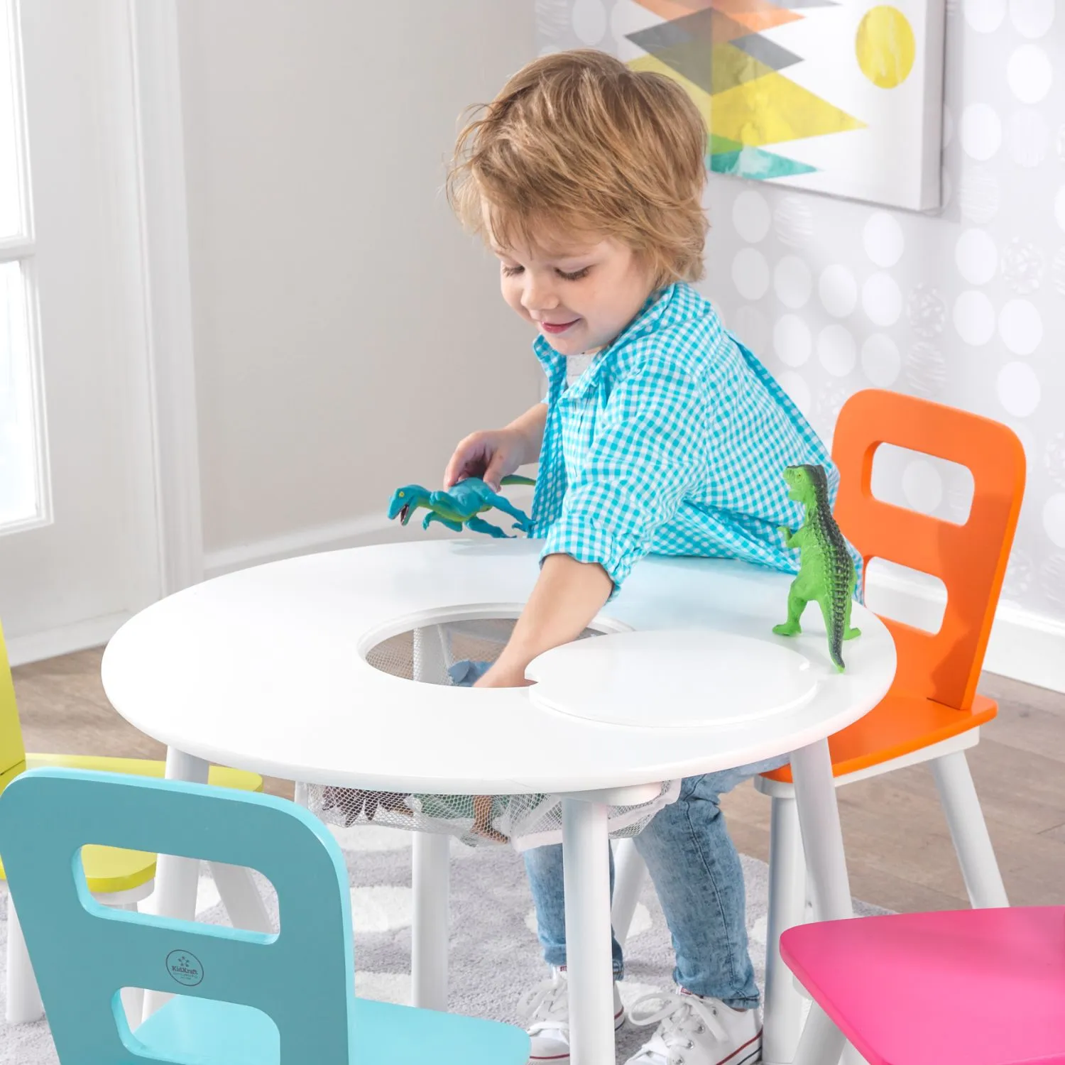 KidKraft Round Storage Table & 4 Chair Set - Highlighter