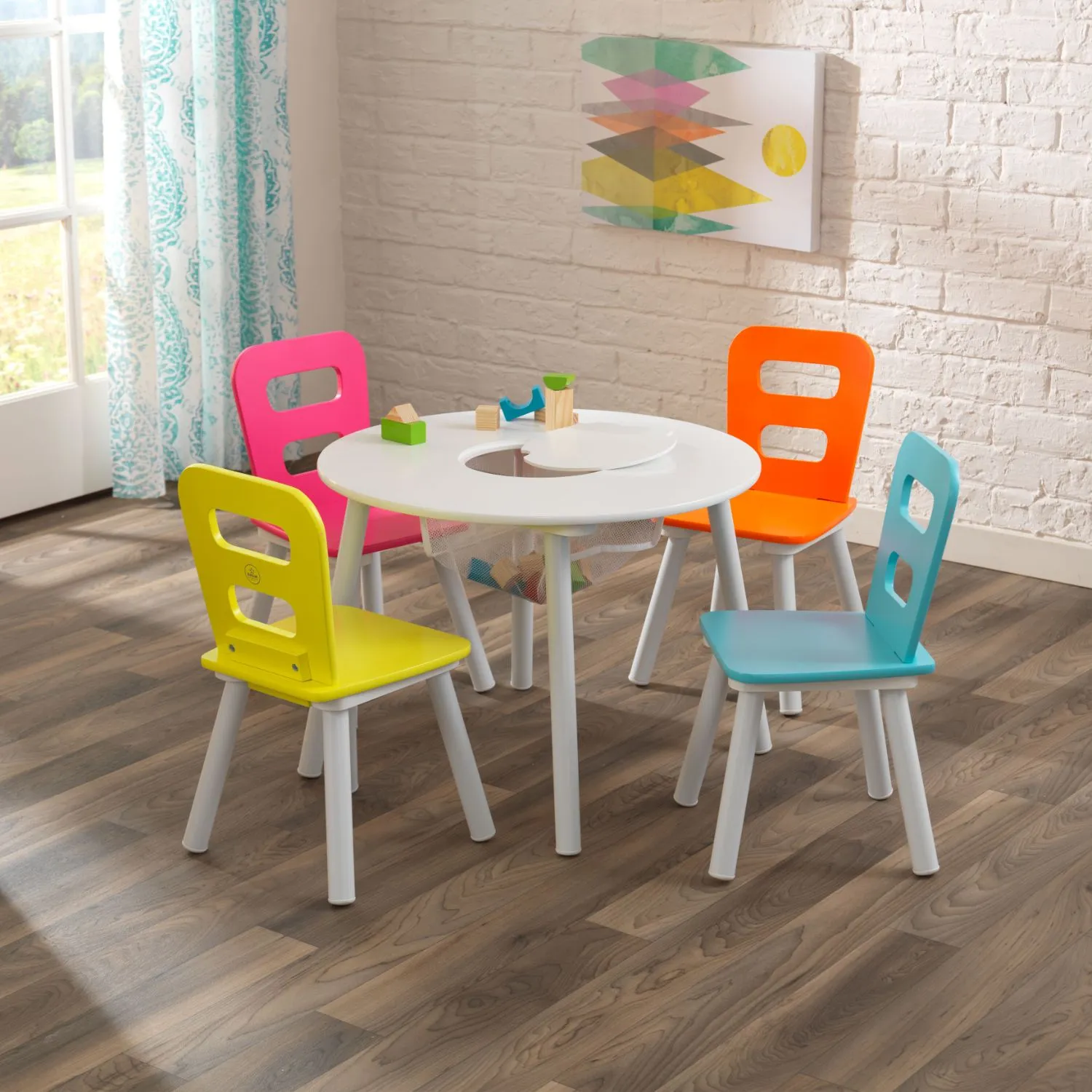 KidKraft Round Storage Table & 4 Chair Set - Highlighter