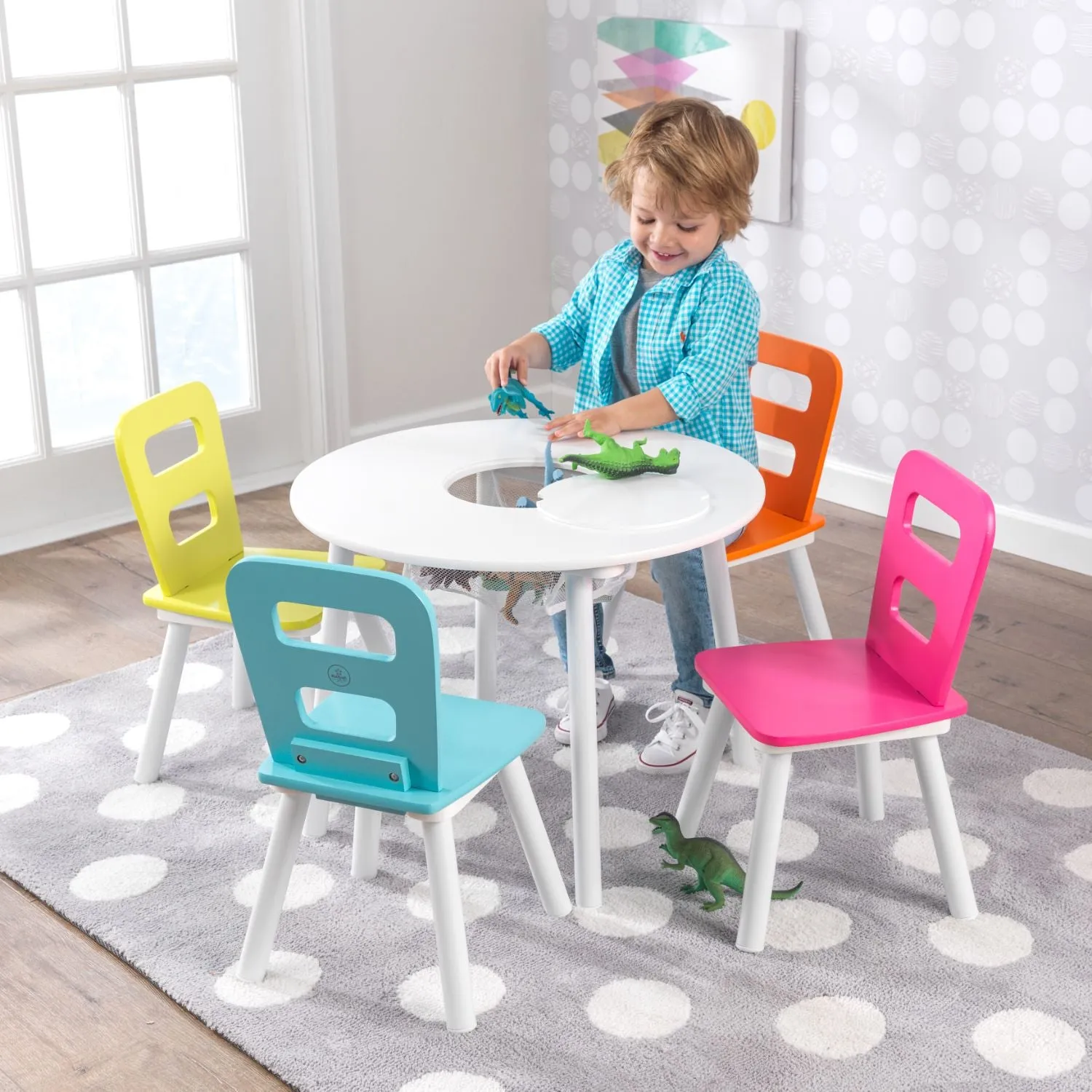 KidKraft Round Storage Table & 4 Chair Set - Highlighter