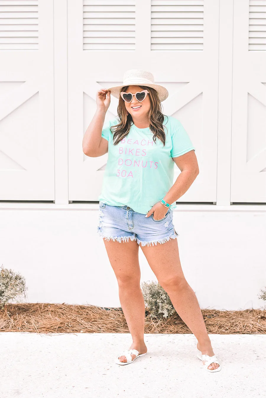 Ladies Mint & Pink "Beach Bikes Donuts 30A™" Tee