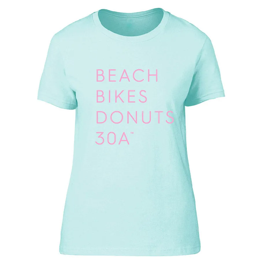Ladies Mint & Pink "Beach Bikes Donuts 30A™" Tee
