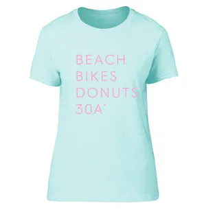 Ladies Mint & Pink "Beach Bikes Donuts 30A™" Tee