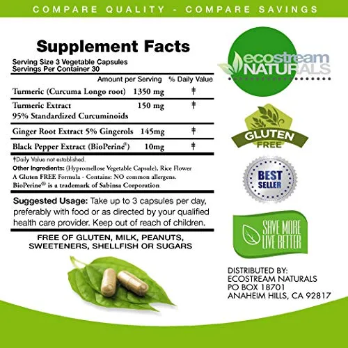 Large 1650 mg - Turmeric Curcumin (95% Standardized Curcuminoids) with Ginger Root and BioPerine Black Pepper Extract - for Superior Absorption and Tumeric Bio-Availability – Anti-Inflammatory Support