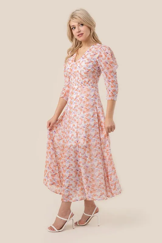 Lilou Floral Print V neck maxi dress