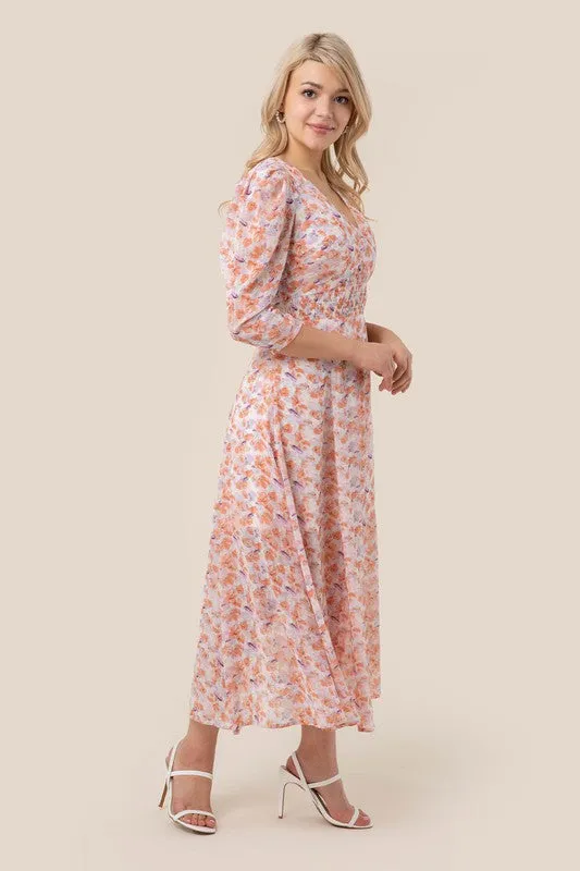 Lilou Floral Print V neck maxi dress
