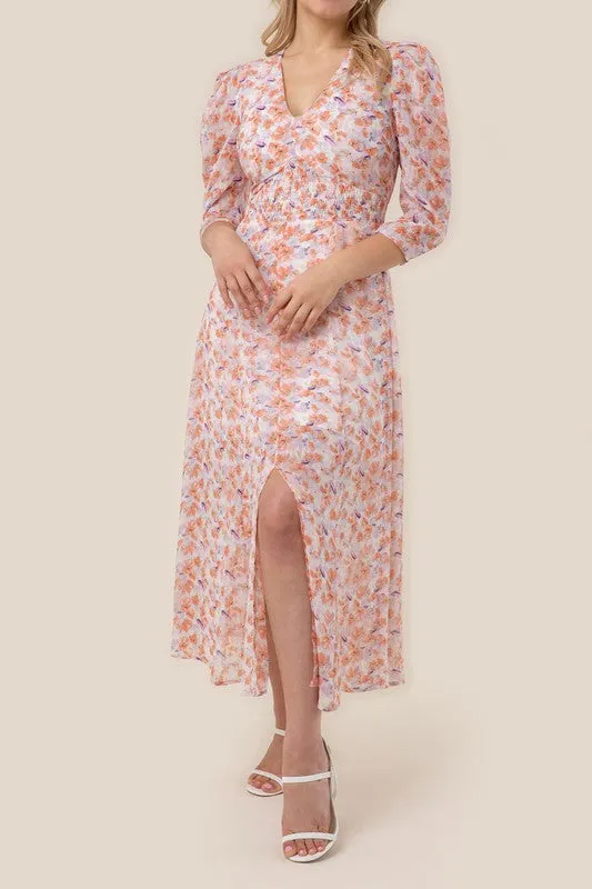 Lilou Floral Print V neck maxi dress