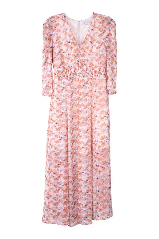 Lilou Floral Print V neck maxi dress