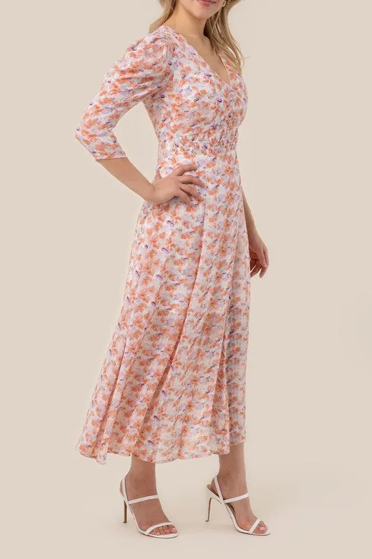 Lilou Floral Print V neck maxi dress