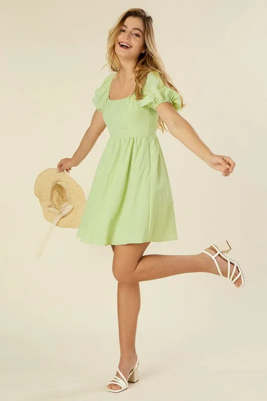 Lilou Tie back dress with puff sleeves
