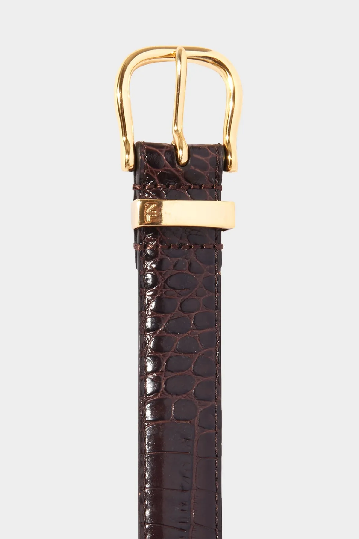 Louise Croc Embossed Leather Belt in Dark Brown