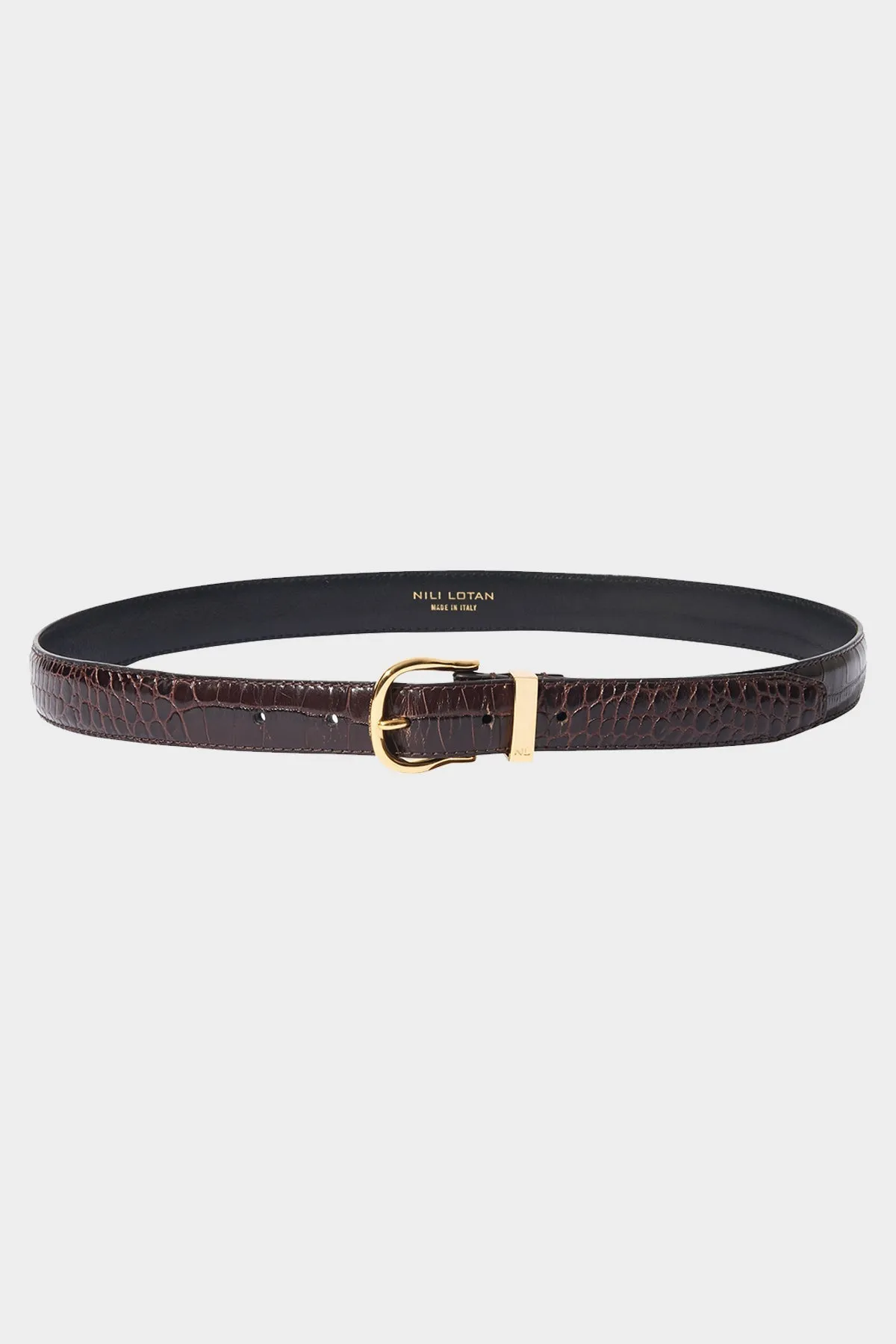 Louise Croc Embossed Leather Belt in Dark Brown