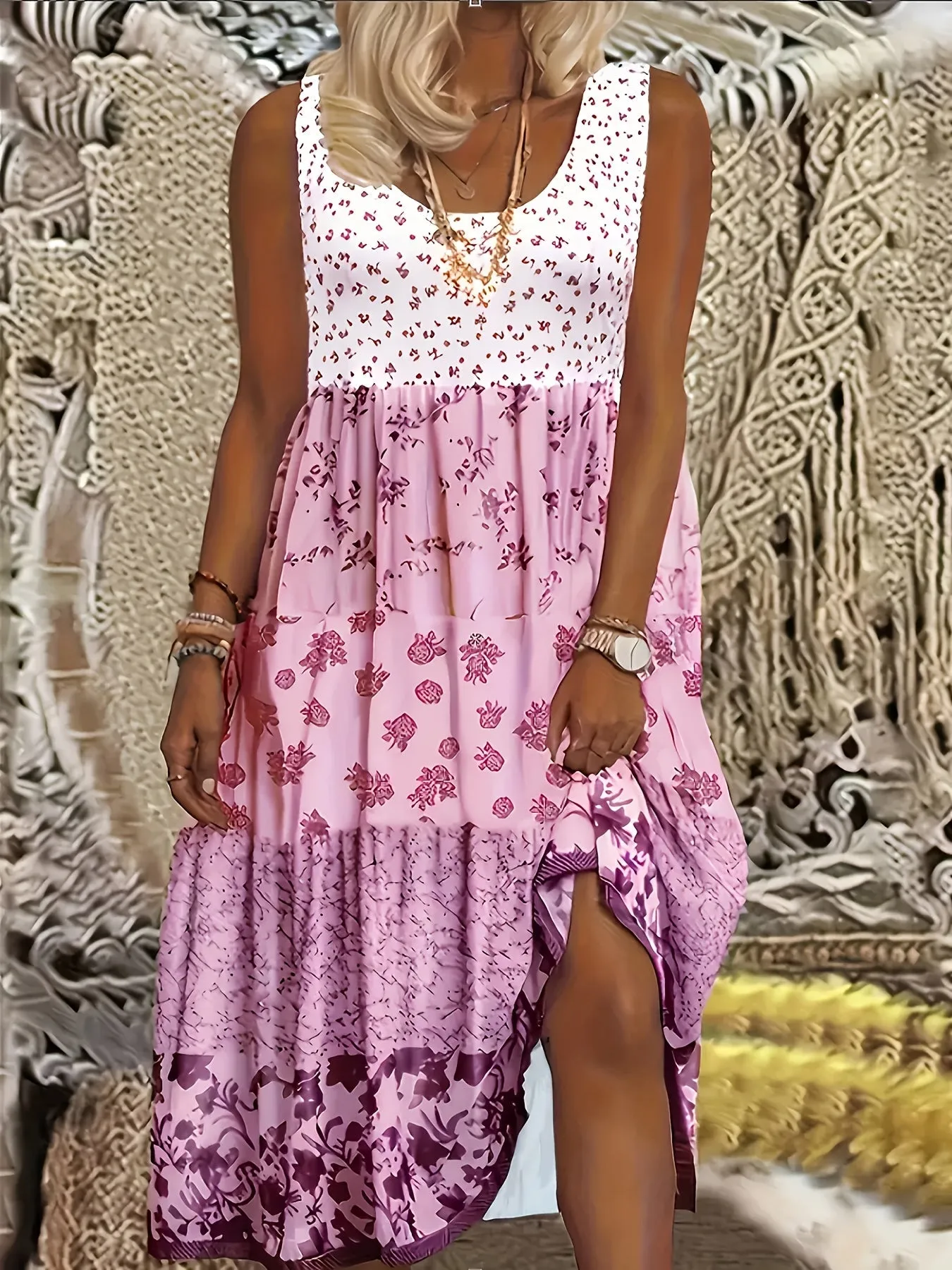 Luna Boho Patchwork Midi Dress
