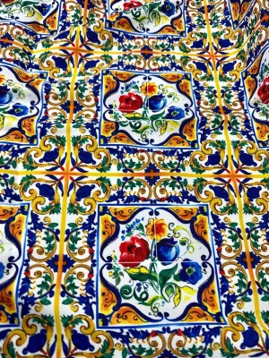 Majolica Pattern Luxury Fabric - Digital Print for Elegant Home Decor