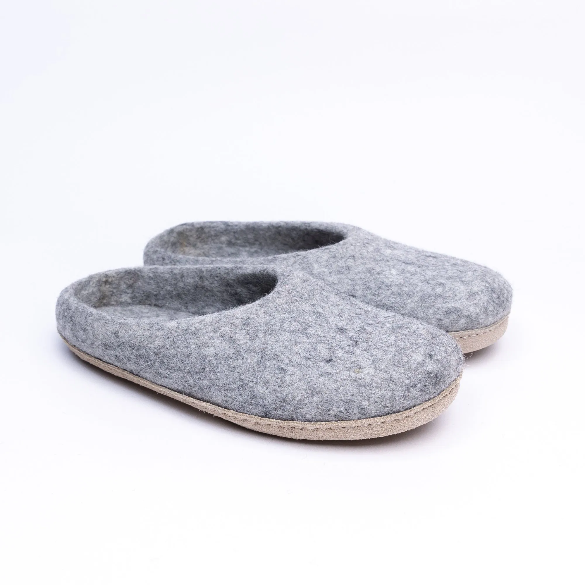 Marbled Light Grey Wool Felt Slipper for Men & Women