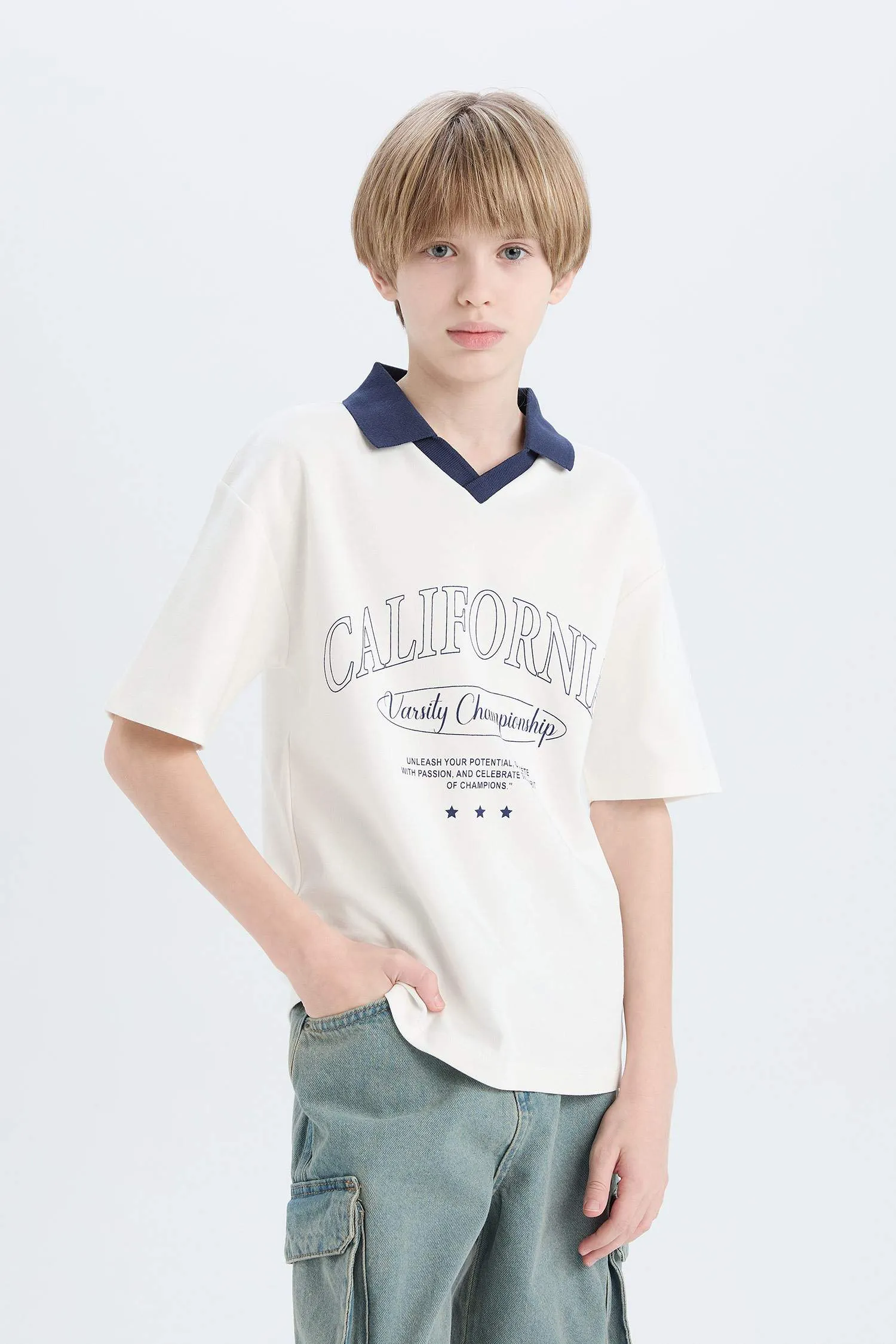 Men's Oversize Wide Mold Printed Short Sleeve Polo T-Shirt