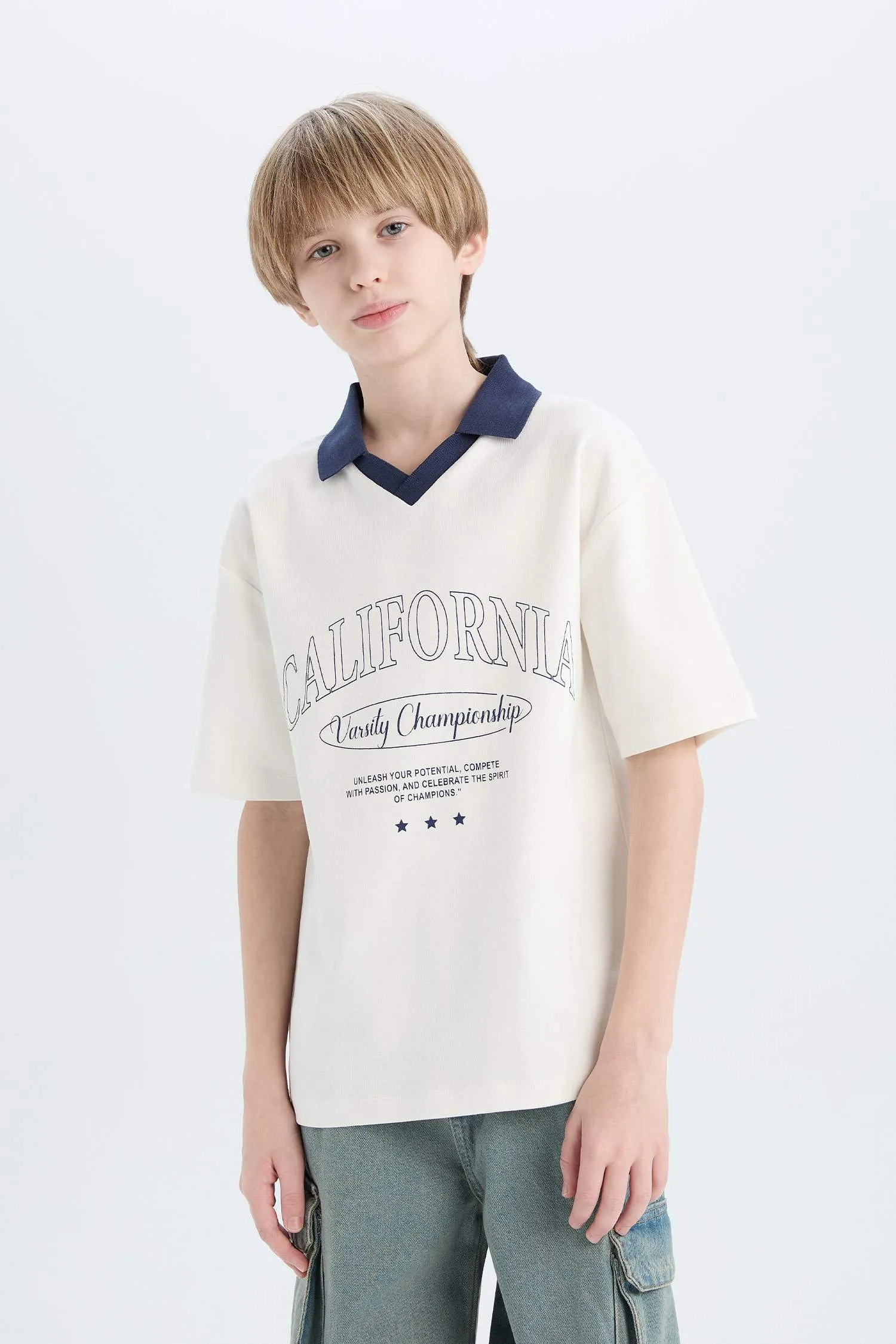 Men's Oversize Wide Mold Printed Short Sleeve Polo T-Shirt