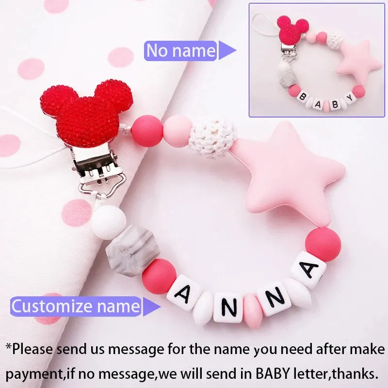 Mouse Head Style Handmade Personalized Name Pacifier Clips Silicone Attache Tetine Personnalise Infant Chupetero Personalizado