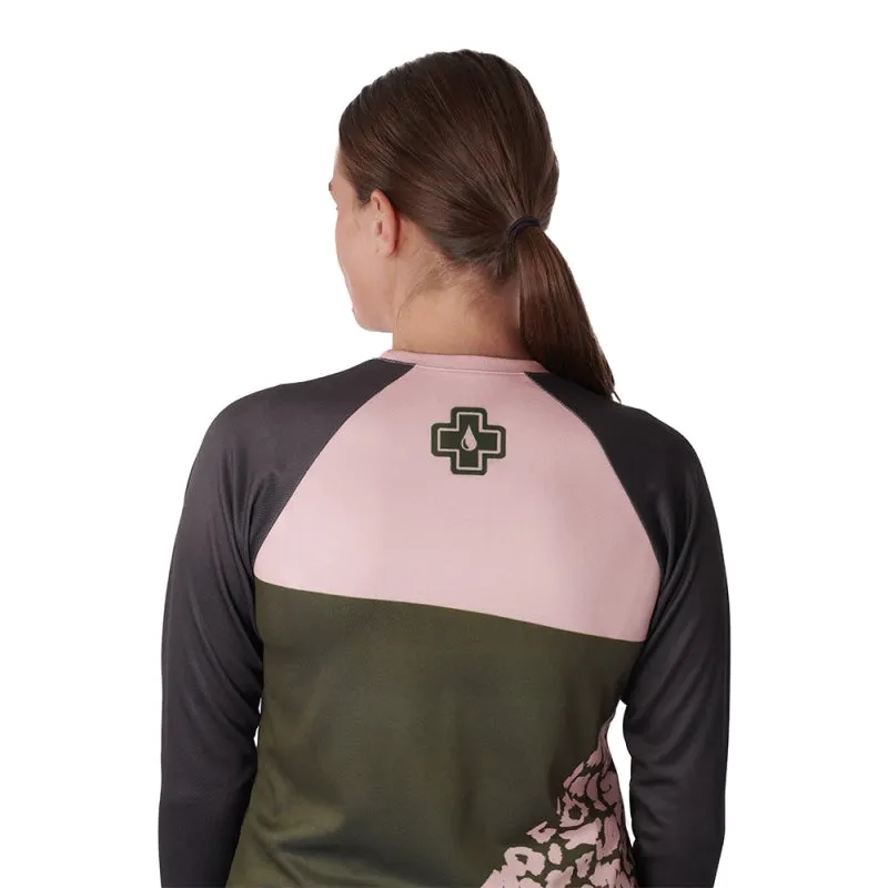 Muc-off Riders Womens Long Sleeve Jersey Leopard - Green / Pink