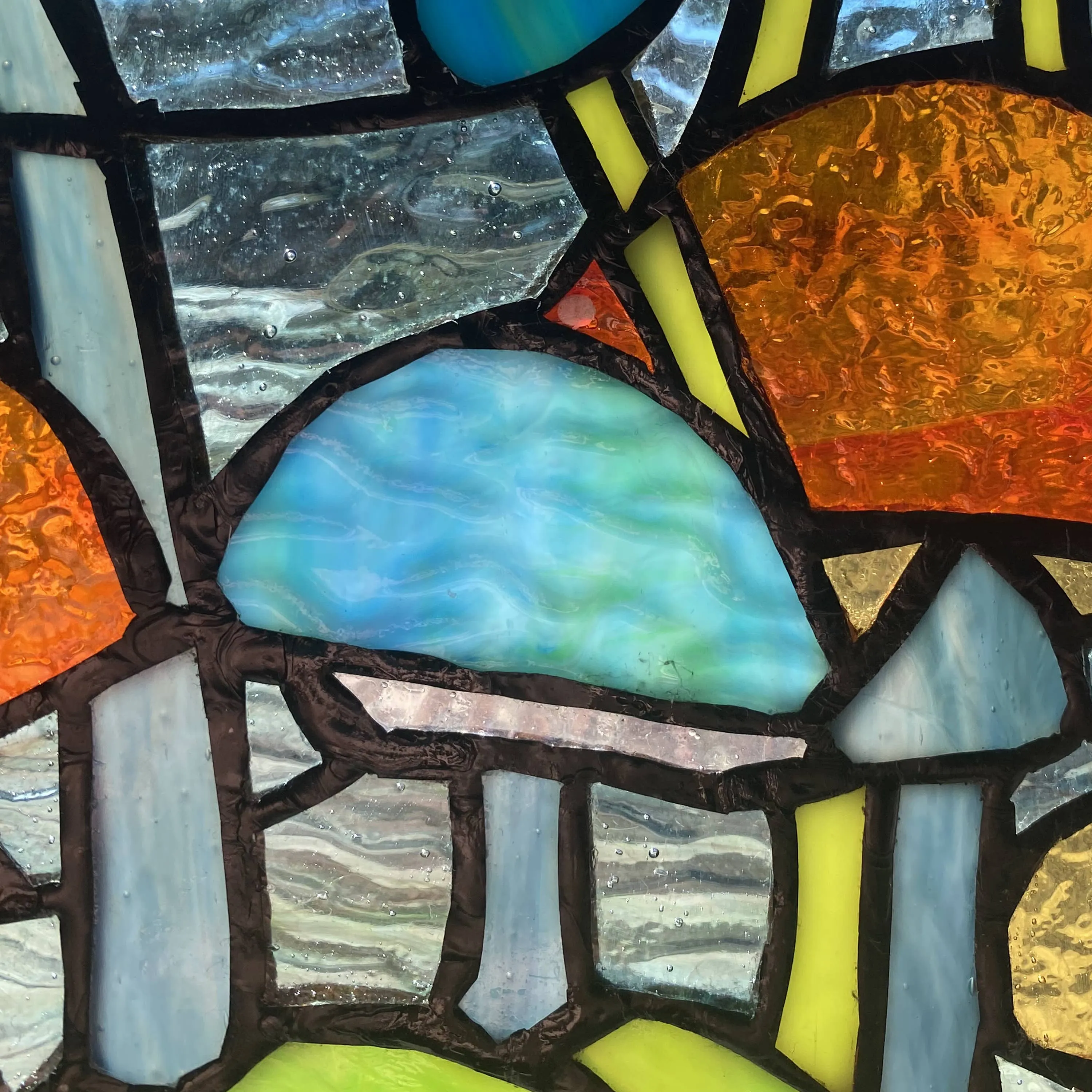 Mushrooms Stained Glass Window Panel- 11.5"H