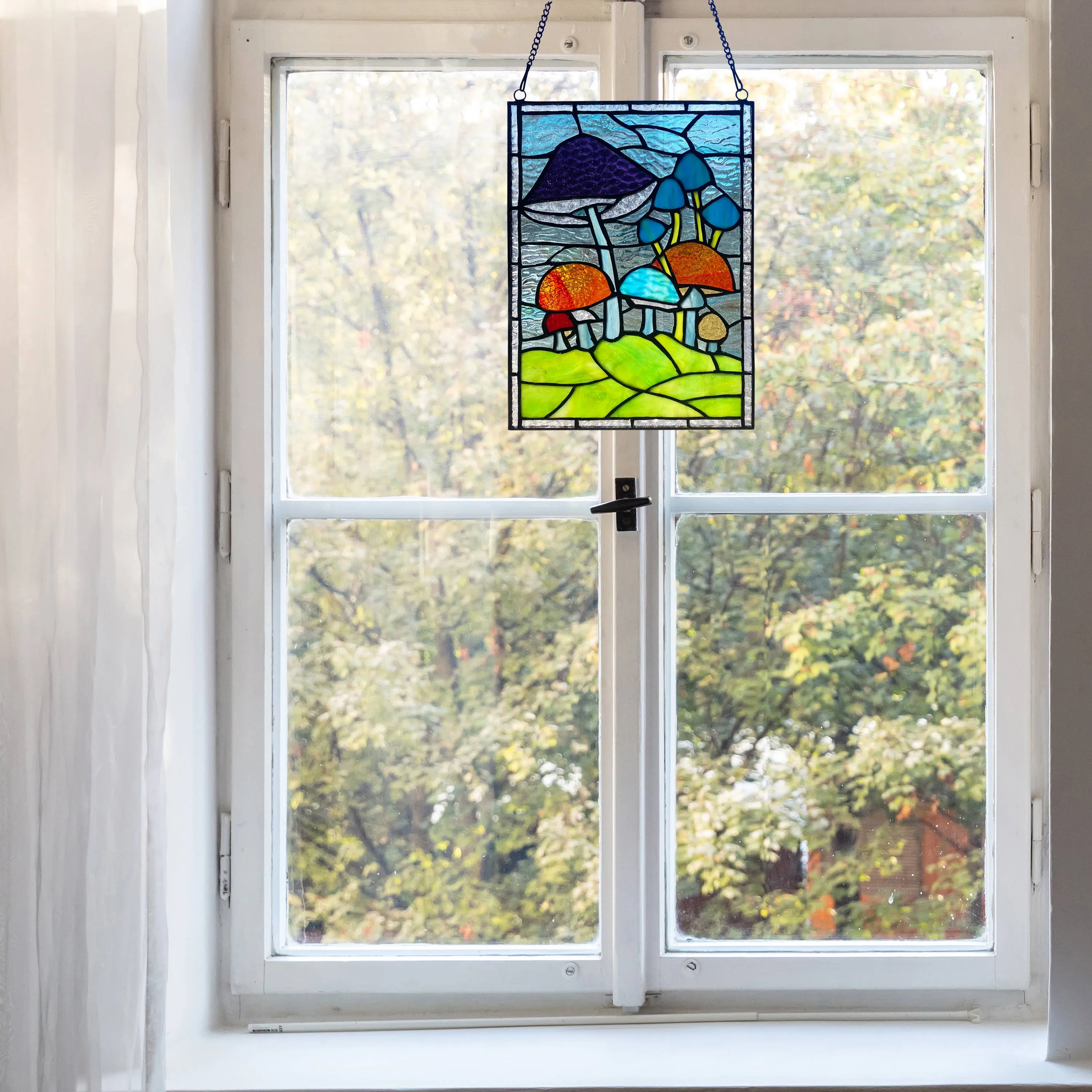 Mushrooms Stained Glass Window Panel- 11.5"H
