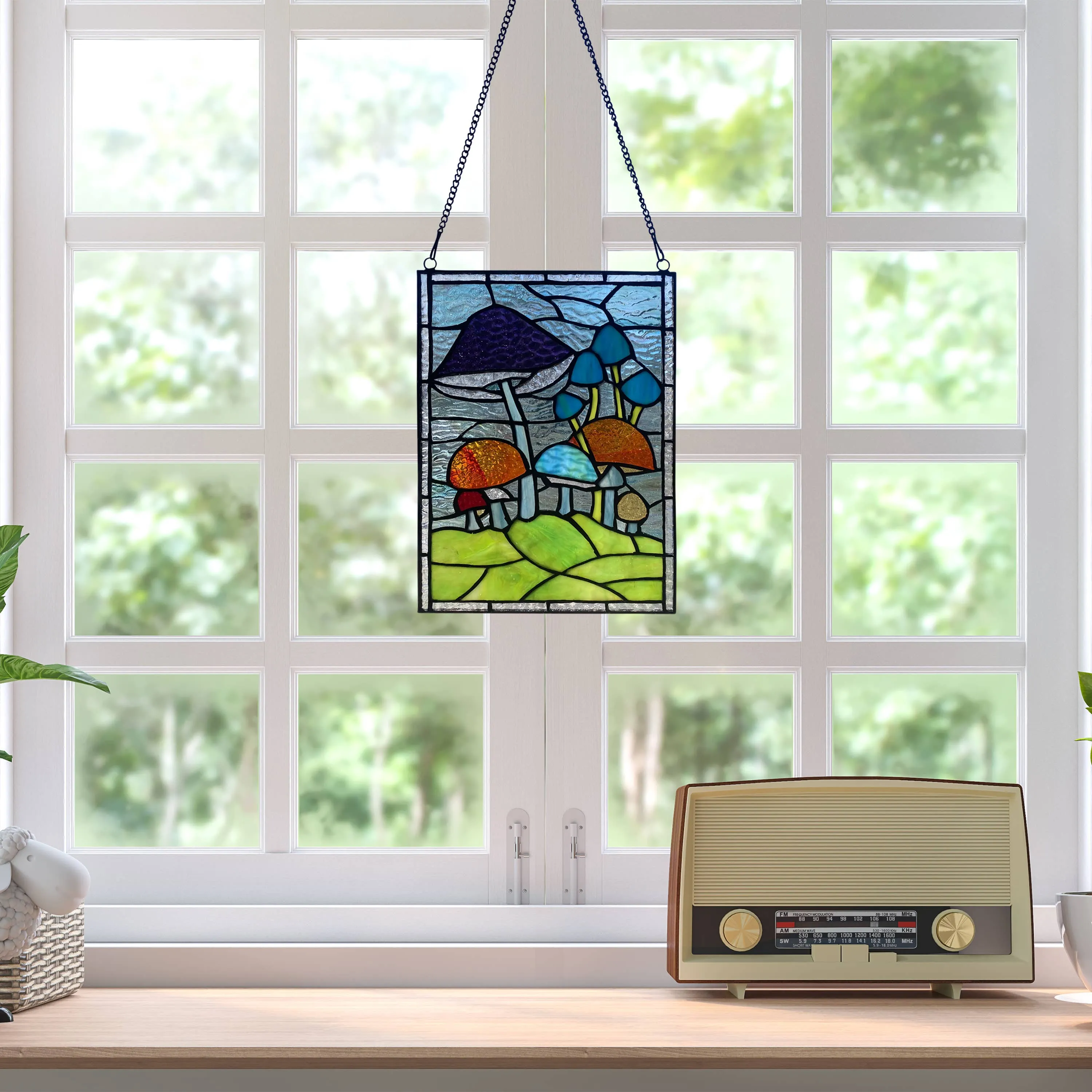 Mushrooms Stained Glass Window Panel- 11.5"H