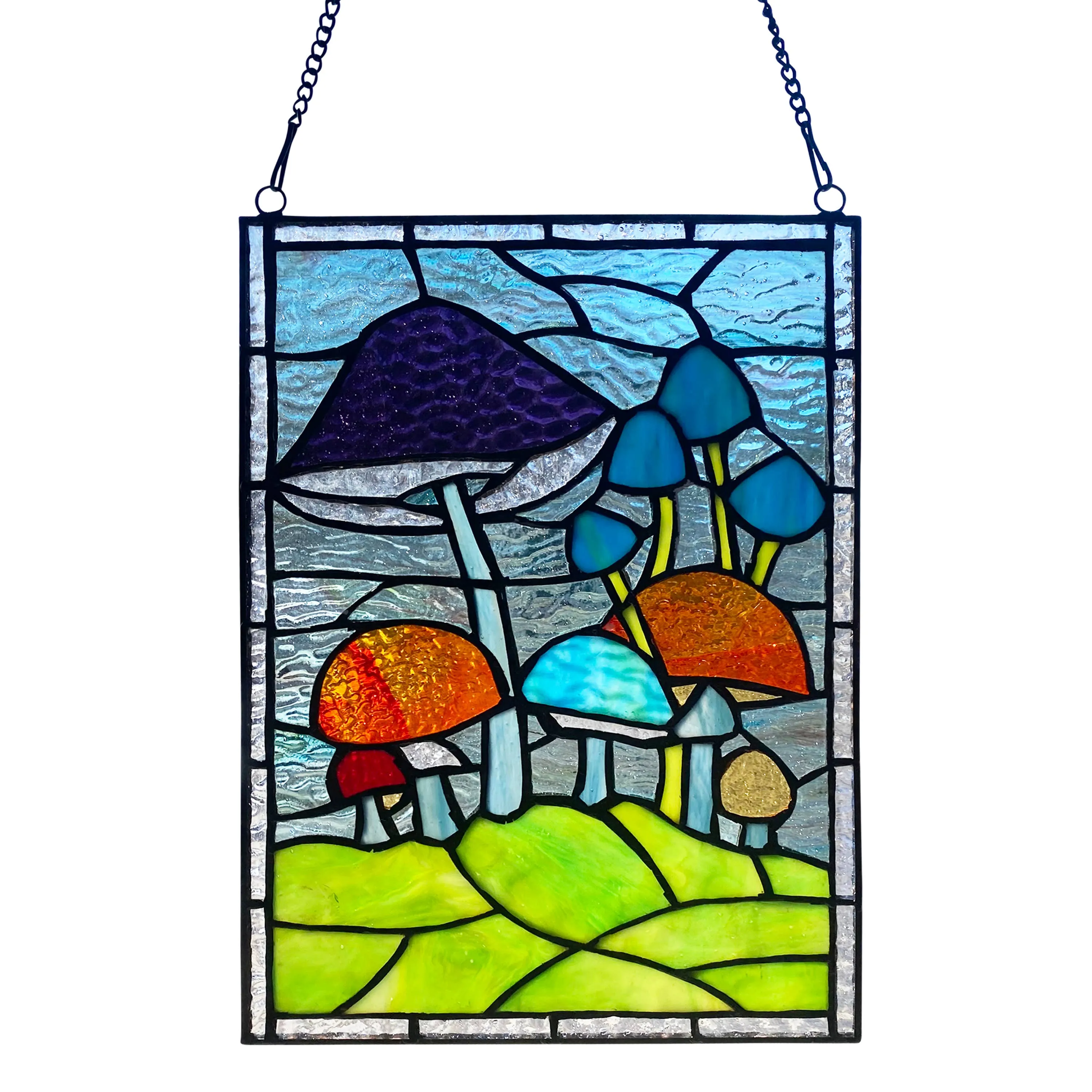 Mushrooms Stained Glass Window Panel- 11.5"H