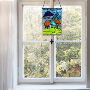 Mushrooms Stained Glass Window Panel- 11.5"H